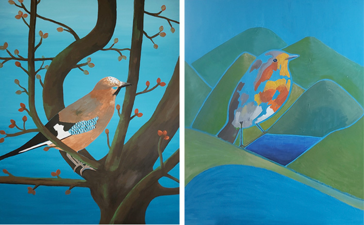 akrylmaleri med danske fugle